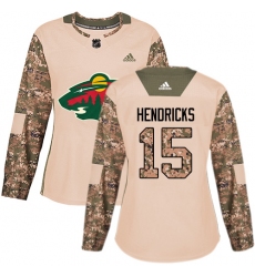Women's Adidas Minnesota Wild #15 Matt Hendricks Authentic Camo Veterans Day Practice NHL Jersey