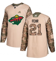 Men's Adidas Minnesota Wild #21 Eric Fehr Authentic Camo Veterans Day Practice NHL Jersey