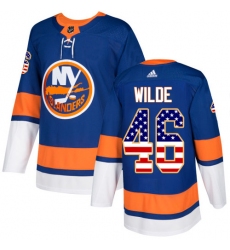 Youth Adidas New York Islanders #46 Bode Wilde Authentic Royal Blue USA Flag Fashion NHL Jersey