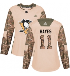 Women's Adidas Pittsburgh Penguins #11 Jimmy Hayes Authentic Camo Veterans Day Practice NHL Jersey