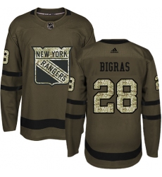 Men's Adidas New York Rangers #28 Chris Bigras Authentic Green Salute to Service NHL Jersey