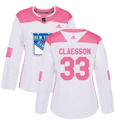 Women's Adidas New York Rangers #33 Fredrik Claesson Authentic White Pink Fashion NHL Jersey