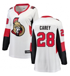 Women's Ottawa Senators #28 Paul Carey Fanatics Branded White Away Breakaway NHL Jersey