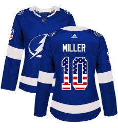 Women's Adidas Tampa Bay Lightning #10 J.T. Miller Authentic Blue USA Flag Fashion NHL Jersey