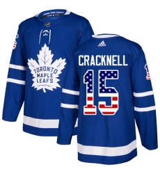 Men's Adidas Toronto Maple Leafs #15 Adam Cracknell Authentic Royal Blue USA Flag Fashion NHL Jersey