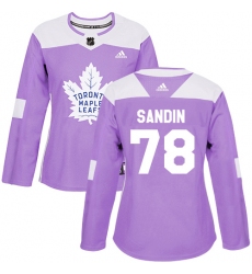 Women's Adidas Toronto Maple Leafs #78 Rasmus Sandin Authentic Purple Fights Cancer Practice NHL Jersey