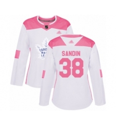 Women's Toronto Maple Leafs #38 Rasmus Sandin Authentic White Pink Fashion Hockey Jersey