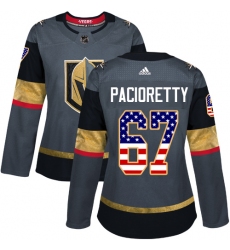 Women's Adidas Vegas Golden Knights #67 Max Pacioretty Authentic Gray USA Flag Fashion NHL Jersey