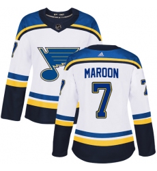 Women's Adidas St. Louis Blues #7 Patrick Maroon Authentic White Away NHL Jersey