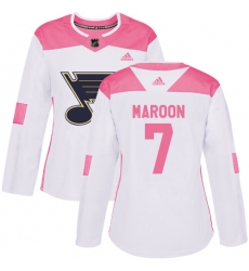Women's Adidas St. Louis Blues #7 Patrick Maroon Authentic White Pink Fashion NHL Jersey