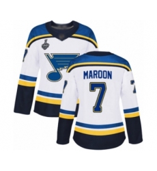 Women's St. Louis Blues #7 Patrick Maroon Authentic White Away 2019 Stanley Cup Final Bound Hockey Jersey