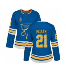 Women's St. Louis Blues #21 Tyler Bozak Authentic Navy Blue Alternate 2019 Stanley Cup Final Bound Hockey Jersey
