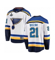 Youth St. Louis Blues #21 Tyler Bozak Fanatics Branded White Away Breakaway 2019 Stanley Cup Champions Hockey Jersey