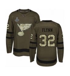 Youth St. Louis Blues #32 Brian Flynn Authentic Green Salute to Service 2019 Stanley Cup Champions Hockey Jersey
