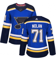 Women's Adidas St. Louis Blues #71 Jordan Nolan Authentic Royal Blue Home NHL Jersey