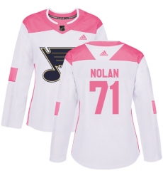 Women's Adidas St. Louis Blues #71 Jordan Nolan Authentic White Pink Fashion NHL Jersey