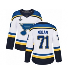 Women's St. Louis Blues #71 Jordan Nolan Authentic White Away 2019 Stanley Cup Champions Hockey Jersey
