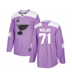 Youth St. Louis Blues #71 Jordan Nolan Authentic Purple Fights Cancer Practice 2019 Stanley Cup Final Bound Hockey Jersey