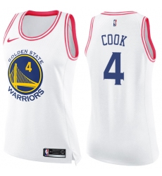 Women's Nike Golden State Warriors #4 Quinn Cook Swingman White Pink Fashion NBA Jersey