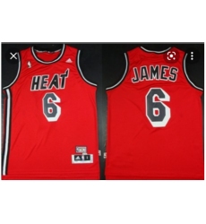 Men's Miami Heat #6 LeBron James Red Hardwood Classics Jerseys