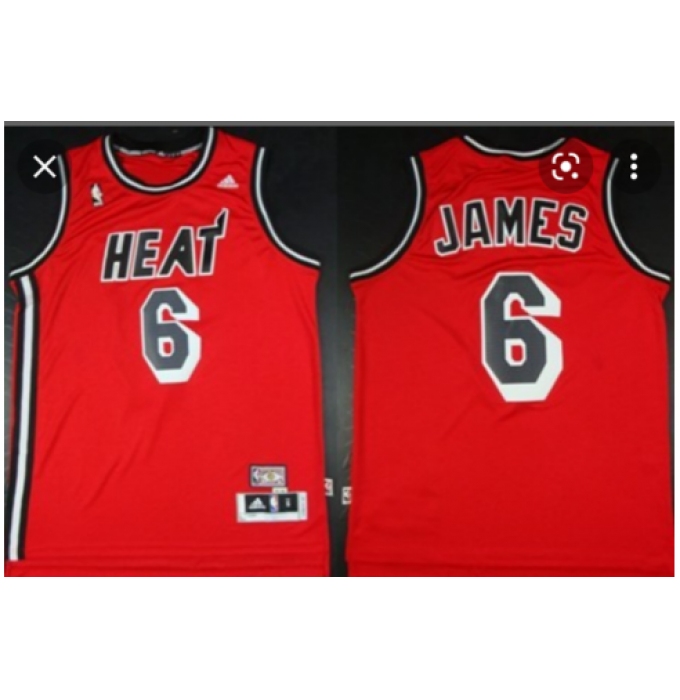 Men's Miami Heat #6 LeBron James Red Hardwood Classics Jerseys