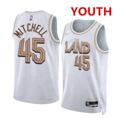 Youth Cleveland Cavaliers #45 Donovan Mitchell White City Edition Stitched Jersey