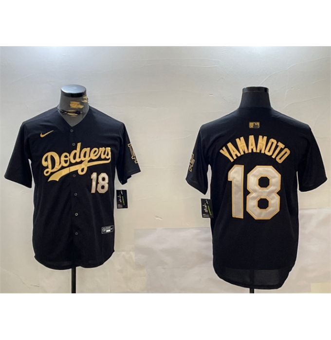 Men's Los Angeles Dodgers #18 Yoshinobu Yamamoto Black Gold Limited Stitched Baseball Jersey