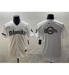 Men's Milwaukee Brewers Team Big Logo White 'Gothic 414 Shadows Edition' Vapor Premier Limited Stitched Jersey