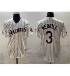 Men's San Diego Padres #3 Jackson Merrill White Throwback With Cool Base Stitched Baseball Jersey