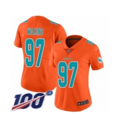 Women's Miami Dolphins #97 Christian Wilkins Limited Orange Inverted Legend 100th Season Football Jersey