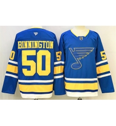 Men's St. Louis Blues #50 Jordan Binnington Blue 2025 Stitched Hockey Jersey
