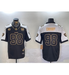 Men's Las Vegas Raiders #98 Maxx Crosby Black Gold F.U.S.E. With Nevada Silver Stat Patch And 65th Anniversary 4-Star C Limited Stitched Football Jersey