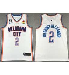 Men's Oklahoma City Thunder #2 Shai Gilgeous-Alexander White With NO.6 Stitched Basketball Jersey