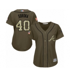 Women's Atlanta Braves #40 Mike Soroka Authentic Green Salute to Service Baseball Jersey