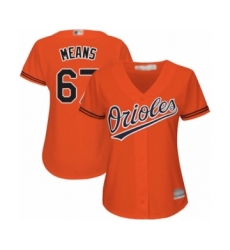 Women's Baltimore Orioles #67 John Means Authentic Orange Alternate Cool Base Baseball Jersey