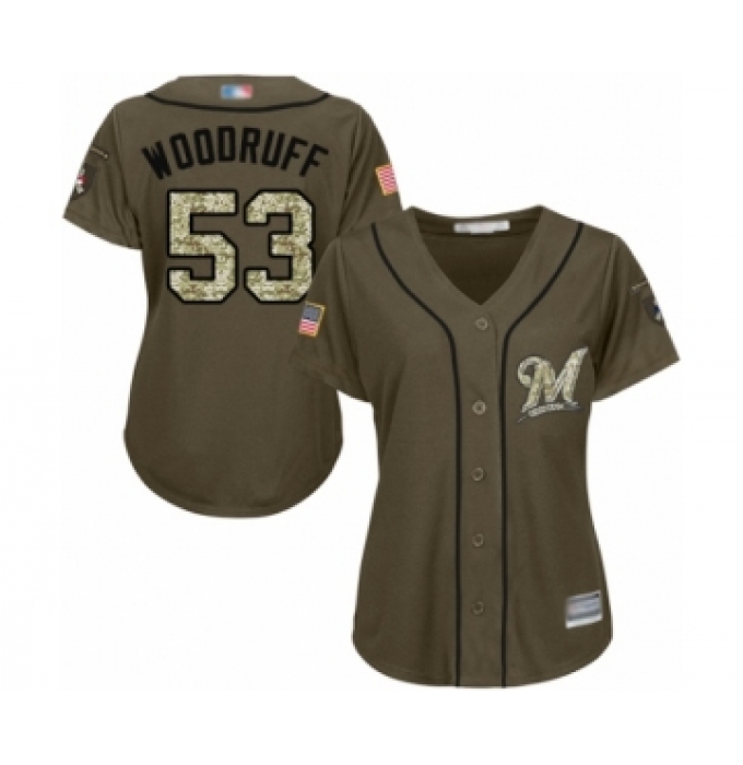Women's Milwaukee Brewers #53 Brandon Woodruff Authentic Green Salute to Service Baseball Jersey