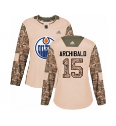 Women's Edmonton Oilers #15 Josh Archibald Authentic Camo Veterans Day Practice Hockey Jersey