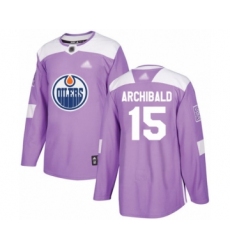 Youth Edmonton Oilers #15 Josh Archibald Authentic Purple Fights Cancer Practice Hockey Jersey