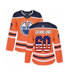 Women's Edmonton Oilers #60 Markus Granlund Authentic Orange USA Flag Fashion Hockey Jersey