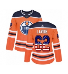 Women's Edmonton Oilers #62 Raphael Lavoie Authentic Orange USA Flag Fashion Hockey Jersey