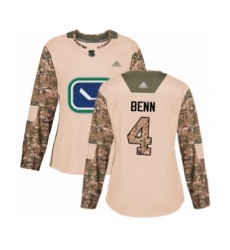 Women's Vancouver Canucks #4 Jordie Benn Authentic Camo Veterans Day Practice Hockey Jersey