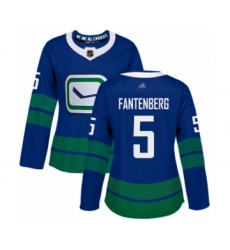 Women's Vancouver Canucks #5 Oscar Fantenberg Authentic Royal Blue Alternate Hockey Jersey