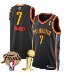 Men's Oklahoma City Thunder #7 Chet Holmgren Black 2025 Finals And Finals Champions City Edition Stitched Basketball Jersey