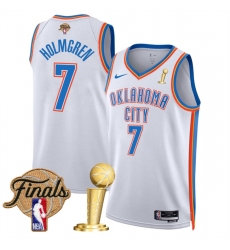 Men's Oklahoma City Thunder #7 Chet Holmgren White 2025 Finals And Finals Champions Association Edition Stitched Basketball Jersey