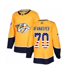 Men's Nashville Predators #70 Egor Afanasyev Authentic Gold USA Flag Fashion Hockey Jersey