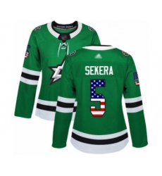 Women's Dallas Stars #5 Andrej Sekera Authentic Green USA Flag Fashion Hockey Jersey