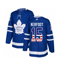 Men's Toronto Maple Leafs #15 Alexander Kerfoot Authentic Royal Blue USA Flag Fashion Hockey Jersey