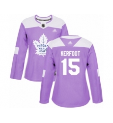 Women's Toronto Maple Leafs #15 Alexander Kerfoot Authentic Purple Fights Cancer Practice Hockey Jersey