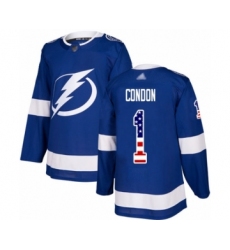 Men's Tampa Bay Lightning #1 Mike Condon Authentic Blue USA Flag Fashion Hockey Jersey