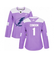 Women's Tampa Bay Lightning #1 Mike Condon Authentic Purple Fights Cancer Practice Hockey Jersey